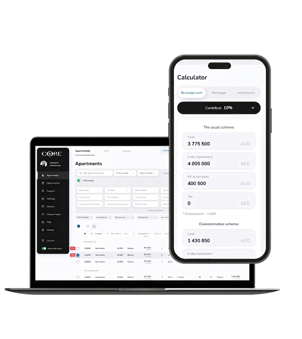 Core Realty platform — broker web cabinet and mobile calculator